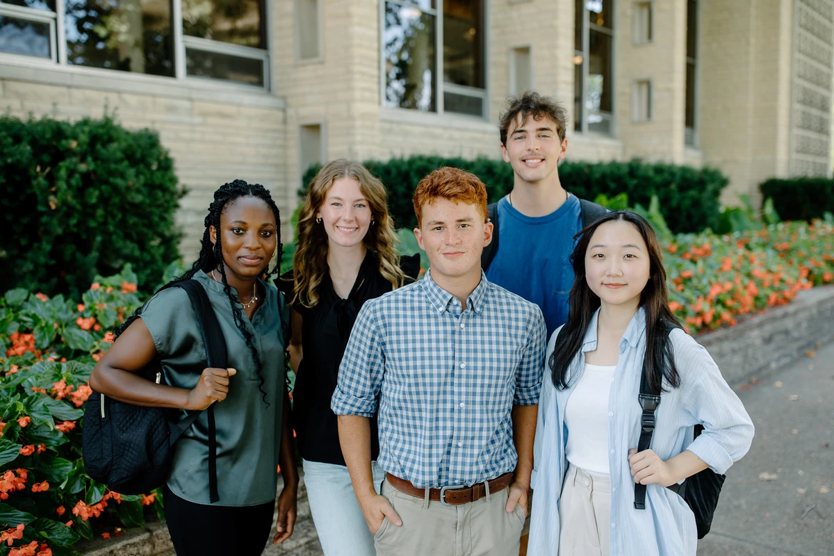 Students gathered outside the library.